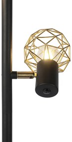 Lampada da terra di design nera con oro 3 luci orientabili - Mesh