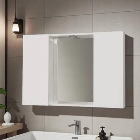 Specchiera bagno 91 cm Bianco Lucido a 2 ante lisce con luce LED