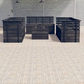 Set Divani da Giardino su Pallet 9 pz Legno Pino Grigio Scuro