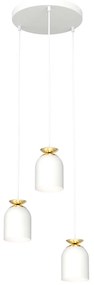 Lampadario Contemporaneo 3 Luci Bastet Base Tonda In Acciaio Bianco E Oro