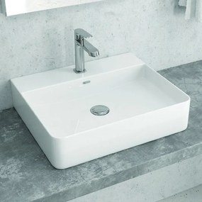 Lavabo bagno da appoggio 50cm ceramica bianco lucido | Litos-0006 - KAMALU