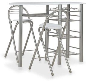 Set Da Bar 3 Pz Con Mensole İn Legno E Acciaio Bianco /