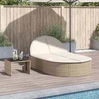 Lettino Prendisole con Cuscini Beige in Polyrattan 368650