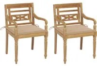 Sedie Batavia 2 pz con Cuscini Beige in Massello di Teak 3062130