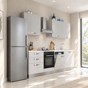 Cucina 240 cm revesibile mobile per lavastoviglie Bianco e Grigio
