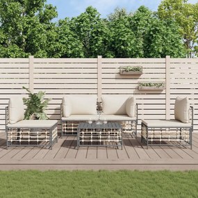 Set divani da giardino 5 pz con cuscini antracite in polyrattan