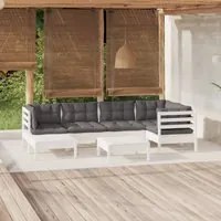 Set Divani da Giardino 7 pz con Cuscini Bianchi Legno di Pino 3096545