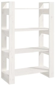 Libreria/divisorio bianco 80x35x125 cm legno massello di pino