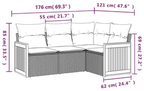 Set Divani da Giardino 4 pz con Cuscini in Polyrattan Grigio