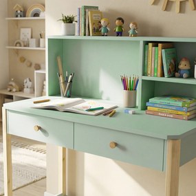 Scrivania per Bambini 5-12 Anni 90x52x105 cm con 3 Ripiani e 2 Cassetti in Legno Verde...