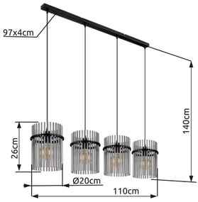 Globo 15698-4H - Lampadario a sospensione con filo GORLEY 4xE27/60W/230V nero