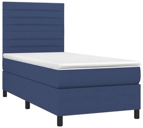 Letto a Molle con Materasso e LED Blu 90x200 cm in Tessuto