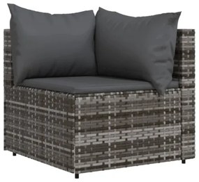 Set Divani da Giardino 3 pz con Cuscini in Polyrattan Grigio