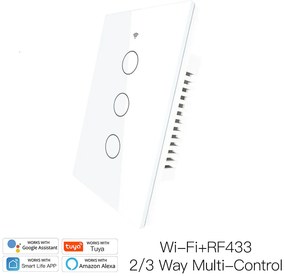 Interruttore Wifi Da Parete Pannello Touch 3 Tasti Colore Bianco WiFi + RF 433 Compatibile con Amazon Alexa e Google Home