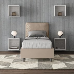 Letto singolo contenitore imbottito 80x200 similpelle tortora Antea