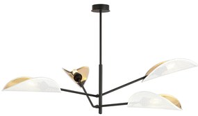 Lampadario 4 Luci Eridano In Acciao Nero E Bianco Oro Con Bracci Mobili