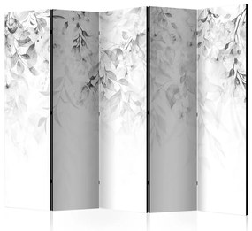 Paravento separè Cascata di rose - variante 3 II (5 pezzi) - fiori grigi su bianco