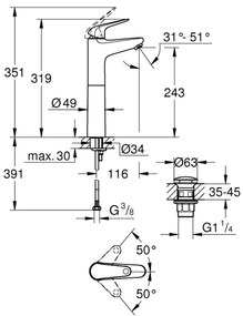 GROHE 24331001 - Miscelatore per lavabo SWIFT 319 mm cromo lucido