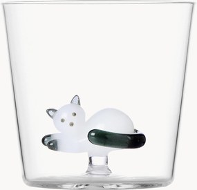 Bicchiere in vetro borosilicato fatto a mano Lying White Cat