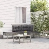 Set Divani da Giardino 4 pz con Cuscini in Polyrattan Grigio 319662