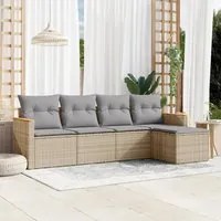 Set Divano da Giardino 5 pz con Cuscini Beige Misto Polyrattan 3225919