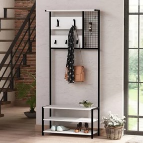 Scaffale Ingresso Industrial 78x30x182 Con Appendiabiti E Scarpiera Nomad Bianco