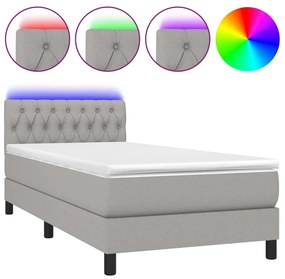 Letto a molle materasso e led grigio chiaro 90x190 cm tessuto