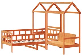 Set dormeuse con tetto marrone cera 90x190 cm massello pino