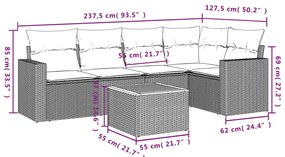 Set divano da giardino 6 pz con cuscini beige in polyrattan