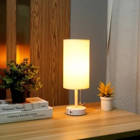 Brilagi - Lampada da tavolo con porta USB TABLON 1xE27/25W/230V bianca/crema
