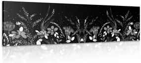 Quadro su tela – Con ornamento floreale in bianco e nero