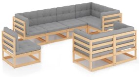 Set Divani da Giardino 8 pz con Cuscini Legno Massello di Pino