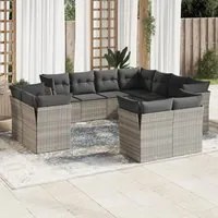 Set Divani da Giardino 11 pz con Cuscini in Polyrattan Grigio 3250351