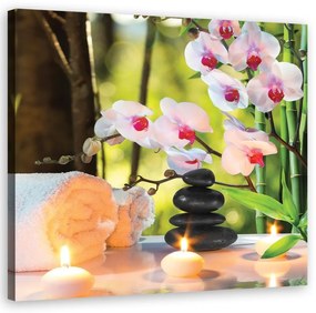 Quadro su tela, Candele spa e fiori di orchidea  Dimensioni Tappeti 30x30