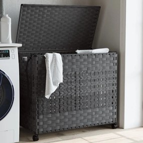 Cesto Portabiancheria Con Ruote Grigio 66x35x60 Cm Rattan /
