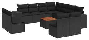 Set Divani da Giardino 12 pz con Cuscini Nero in Polyrattan