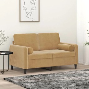 Divano A 2 Posti Con Cuscini Marrone 120 Cm İn Velluto /