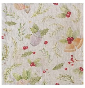 Tovaglia di lino natalizia Jingle Bells, 140 x 140 cm Christmas Print Natural - Linen Tales
