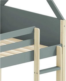Letto da bambini a forma di casa/a castello di colore naturale/verde polveroso con rete inclusa 90x190 cm Valka – Marckeric