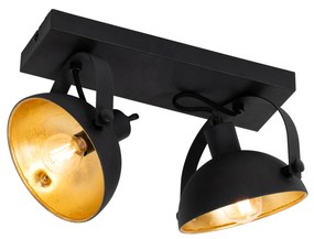 Lampada da soffitto industriale nera con oro regolabile a 2 luci - Magnax