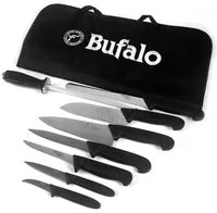 Set Coltelli 8 Pezzi Multiuso con Fodero Bufalo Kit Pro Manico Nero