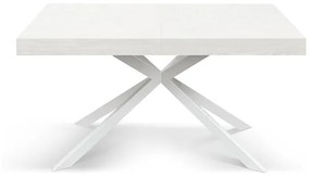 Tavolo CAMAIORE in legno, finitura bianco frassinato e base a X in metallo bianco, allungabile 160×90 cm – 240×90 cm