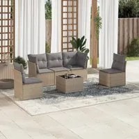 Set Divano da Giardino 6 pz con Cuscini Beige in Polyrattan 3217359