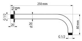 Braccio Doccia Tondo 25cm di design con attacco Soffione Inclinato