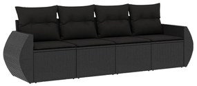 Set Divani da Giardino 4 pz con Cuscini Nero in Polyrattan