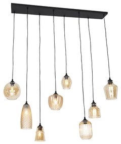 Lampadario Art Déco nero con vetro ambrato 8 luci - Hanne
