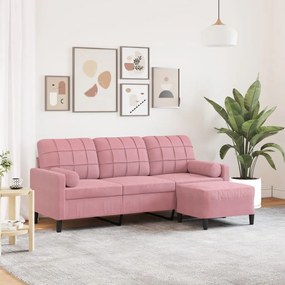 Divano A 3 Posti Con Poggiapiedi Rosa 180 Cm İn Velluto /