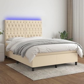 Letto A Molle Con Materasso E Led Crema 140x200 Cm İn Tessuto /