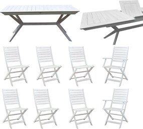 CAESAR - set tavolo in legno massiccio di acacia con 6 sedie e 2 poltrone Sortis