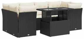 Set divani da giardino con cuscini 7pz nero polyrattan